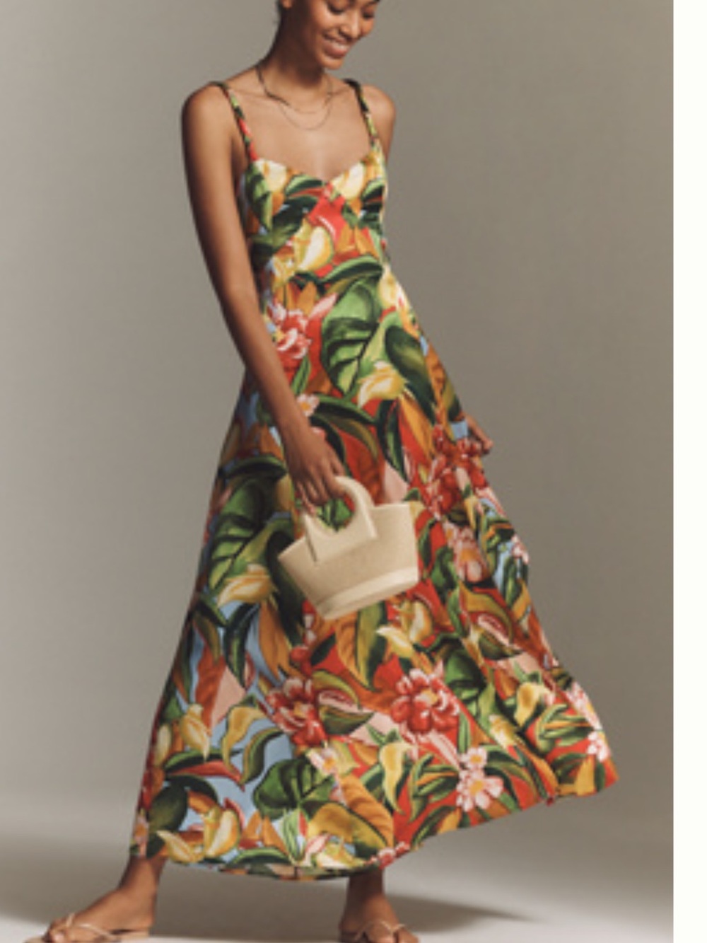 FARM Rio Tropical Floral Maxi Dress in Green, Orange, Yellow new with tags - Picture 1 of 6